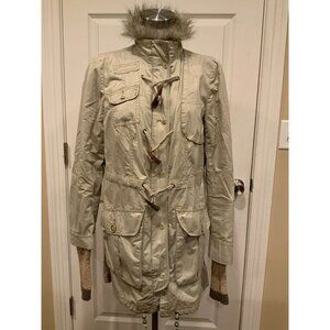 Free People Tan Mid-Length W/ Removable Faux Fur Collar & Sweater Lining, Size M